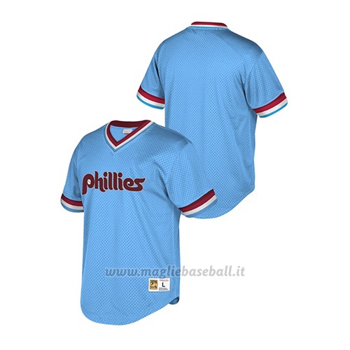 Maglia Baseball Hombre Philadelphia Phillies Cooperstown Collection Mesh Wordmark Blu